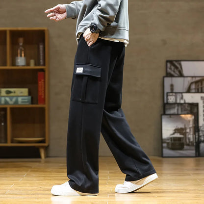 Korean Autumn Big Size Sweatpant Men Loose Baggy Sport Jogging Trouser Male Casual Work Sweat Pants Large Plus Jogger Grey Black