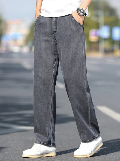 Loose Wide-leg Men's Thin Jeans Lyocell Soft Drape Fabric Comfort Trousers Spring Summer Fashion Brand Washing Denim Pants