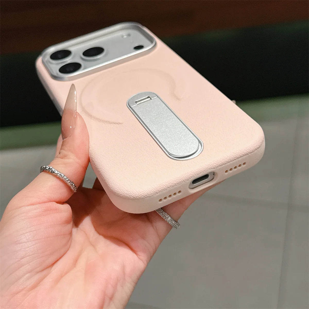 Stand Holder Magnetic Leather Phone Case for IPhone 17 16 15 14 13 Pro Max for Magsafe Wireless Charge Shockproof Cover