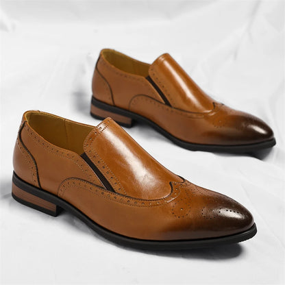 Men's Genuine Leather Brogue Loafers Dress Shoes with Wingtip Perforations Comfortable Business Casual Oxfords Office & Weddings