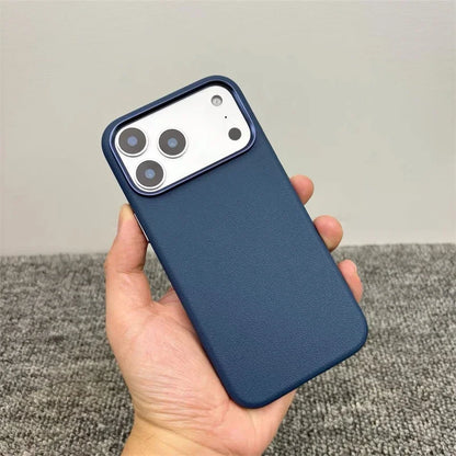 Luxury For MagSafe Wireless Charge PU Leather Phone Case For IPhone 17 Air Pro Max Magnetic Frosted Soft Silicone Protect Cover