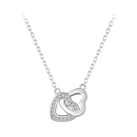 925 Sterling Silver Connected Heart Pendant Necklace for Girlfriend Valentine's Day Gift Fine Jewelry SCN181