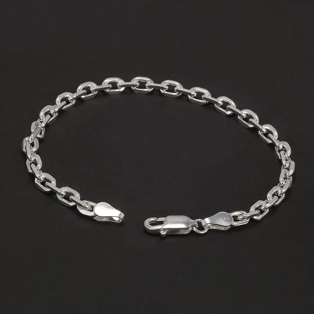 4mm 925 Sterling Silver Diamond-Cut Paperclip Chain Bracelet for Men Cable Link Chain Simple Hiphop Fashion Party Jewelry
