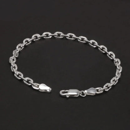 4mm 925 Sterling Silver Diamond-Cut Paperclip Chain Bracelet for Men Cable Link Chain Simple Hiphop Fashion Party Jewelry
