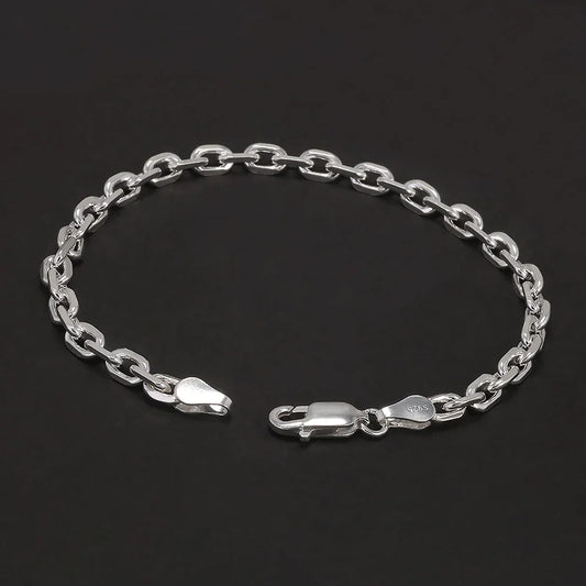 Bracelet chaîne maille trombone 4 mm en argent sterling 925, taillé au diamant, pour homme, chaîne maillons gourmette, simple, hip-hop, mode, bijoux de fête