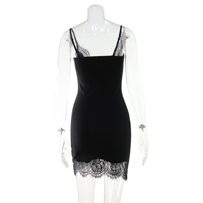 Women's Summer Dresses Lace Patchwork Camisoles Sexy Club Solid Short Dresses Fashion Skinny Female Regular Casual Mini Dresses