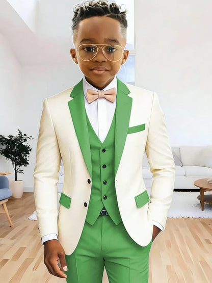Multi-colors Boys Suits 3 Pieces Jacket Vest Pants Wedding Ring Bearer Outfit Handome Slim Fit Tuxedo For Birthday Party