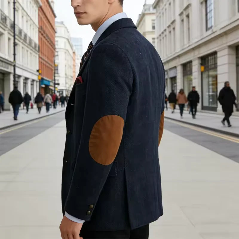 Men's Vintage Herringbone Tweed Blazer With Elbow Patch 2 Button Single Breasted Cotton Casual Slim Fit Business Jacket XS-7XL