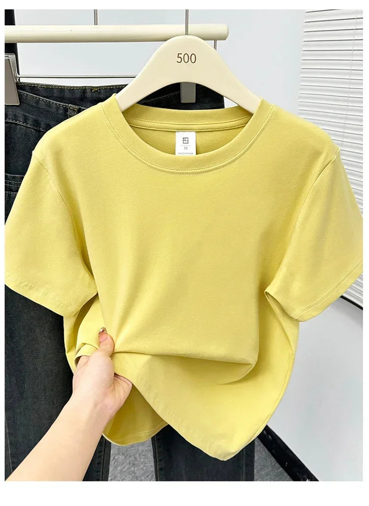 2026 Summer New High Quality Casual Plus Size T Shirt Sexy Short Sleeved Sleeves Fashion Trend Solid Women Clothing Y2k Tops