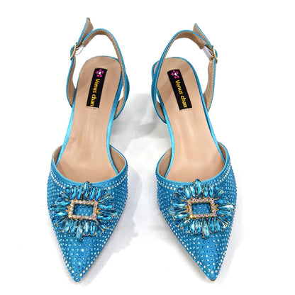 Elegant Nigerian Women’s Italian Design Black Heels and Handbag Set With Rhinestone Accents for Wedding and Party