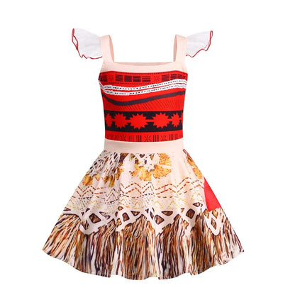 2024 Little Girl Casual Moana Dress Role Playing Ocean Adventure 2 Fancy Vaiana Halloween Princess Costume Summer Clothing Frock