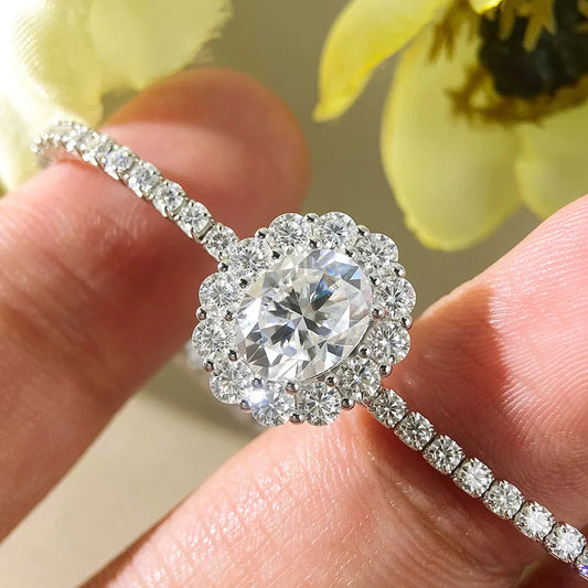 Bracelet de tennis 2mm entièrement en moissanite avec pendentif ovale halo de 2 carats en diamant chaîne de poignet en argent S925, bijoux fins pour femmes