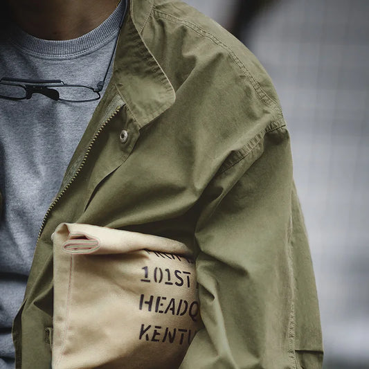 Men's Vintage M65 Fishtail Green And Camel Trench Coat Woven Waist Rope Mid-length Oversized Loose Coat for Men