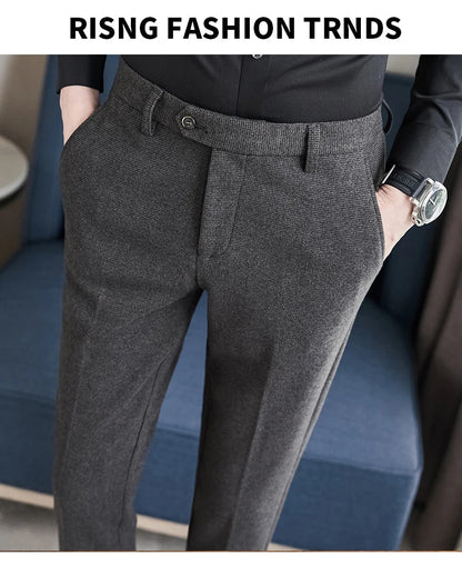 Autumn Winter Woolen Cloth Thickened Suit Pants High Quality Men Business Slim Trousers Formal Wear Office Social Dress Pants