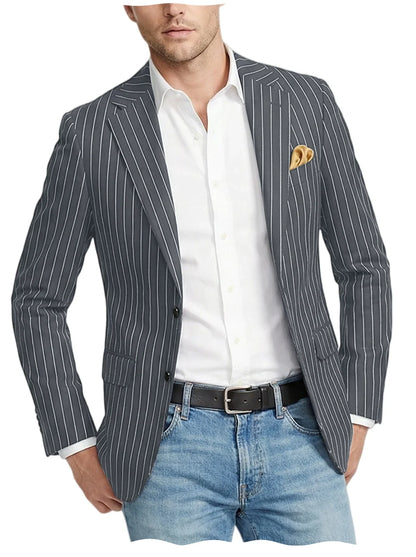 Men's Pinstripe Blazer Jacket Casual Slim Fit Striped Blazer With Patch Pocket For Business Casual Wedding Daily Wear