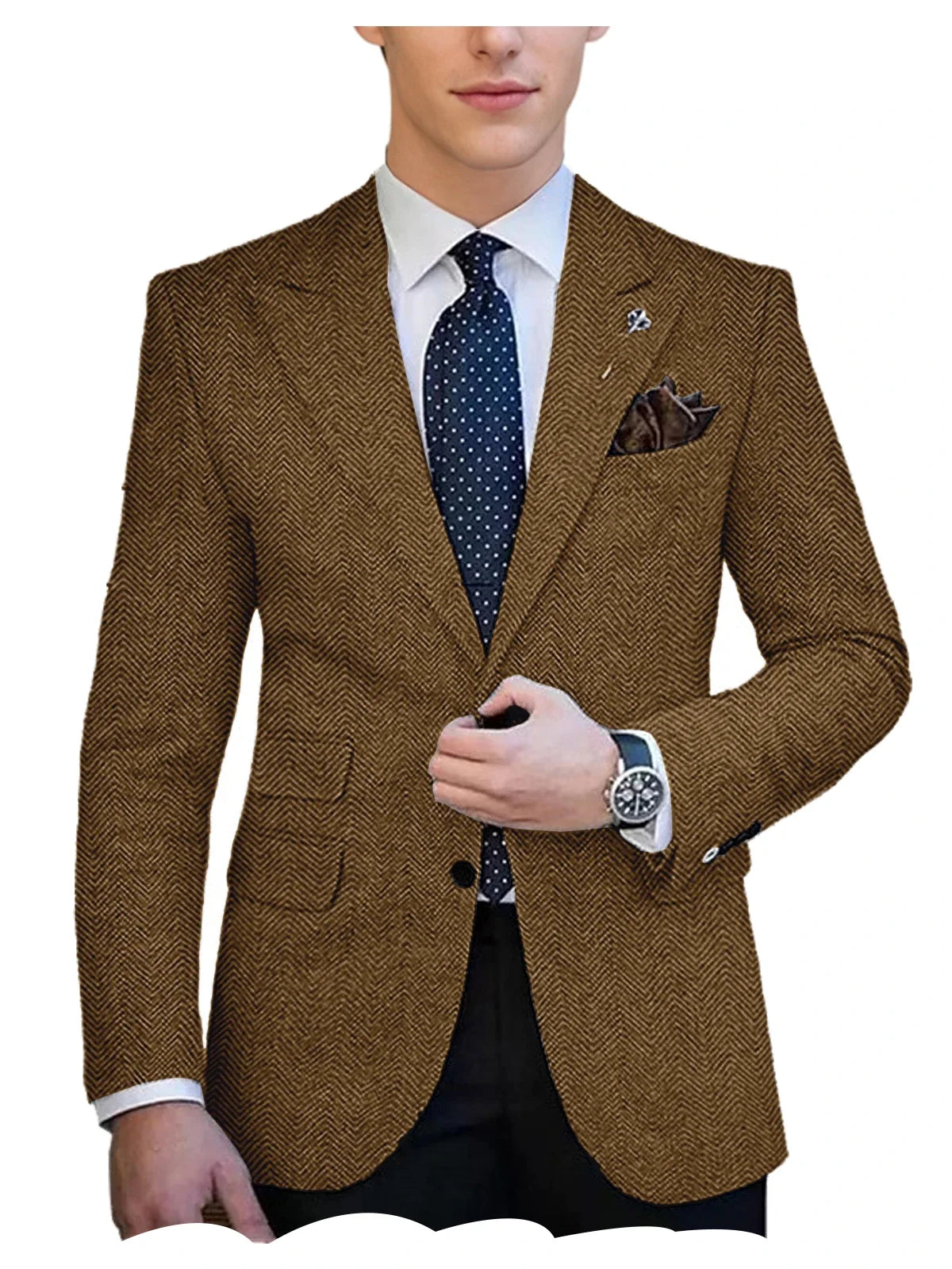 Autumn Winter Men's Herringbone Blazer Tuxedos Only Coat Wool Tweed Single Breasted Formal Bussiness/Wedding Prom Suit Jacket