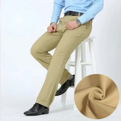 Summer Thin Pants 100% Cotton Men's Autumn Thick Suit Pant Slacks High Waist Straight Loose Bland Solid Business Casual Pants