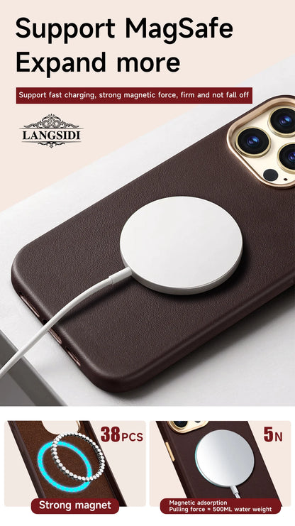 جراب هاتف جلدي أصلي مغناطيسي من LANGSIDI لهاتف iPhone 12 13 14 Pro 14 Plus 14pro شحن لاسلكي لجراب Magsafe