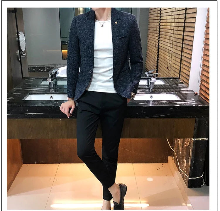 New Boutique Men's Solid Color British Style Fashion Casual Business Job Interview Gentleman Party Best Man Dress Suit