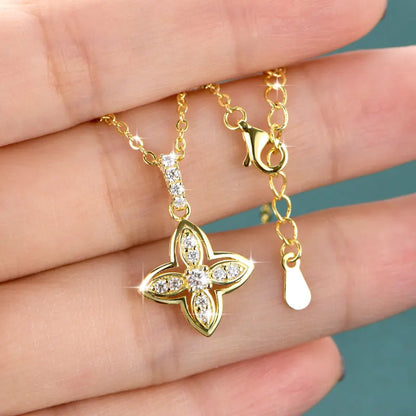Luxury Shiny Four-Leaf Flower Pendant Necklace Certified Moissanite Diamond Necklace for Women 14k Gold Filled Jewelry