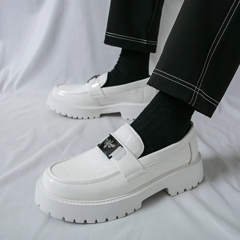 2026 Fashion Bee Design Men's Leather Shoes Thick Sole Luxury  Slip On Loafers Comfort Fashio Business Party Formal Dress Shoes
