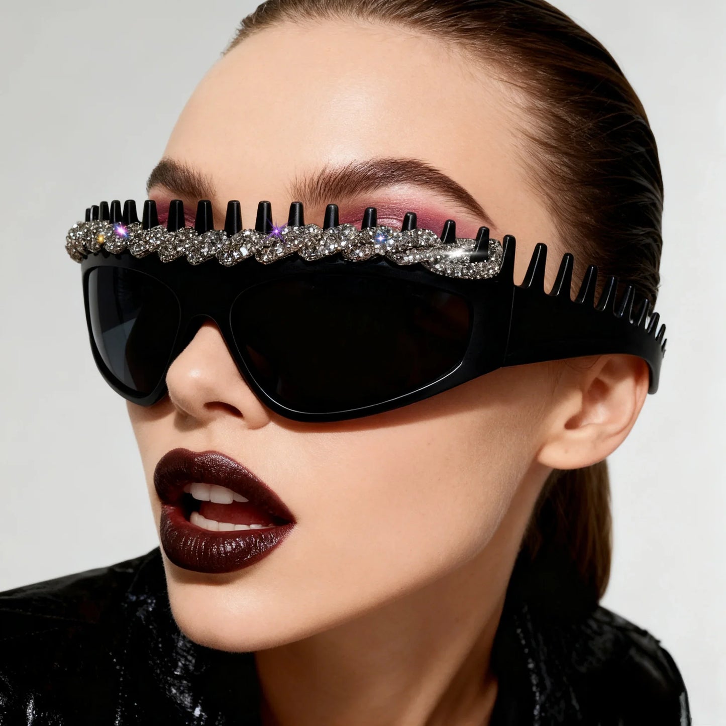 y2k Spiked Headband Large Frame Sunglasses for Women and Men Punk Sweet Cool Style Exaggerated Rhinestone Shade for Funny Party