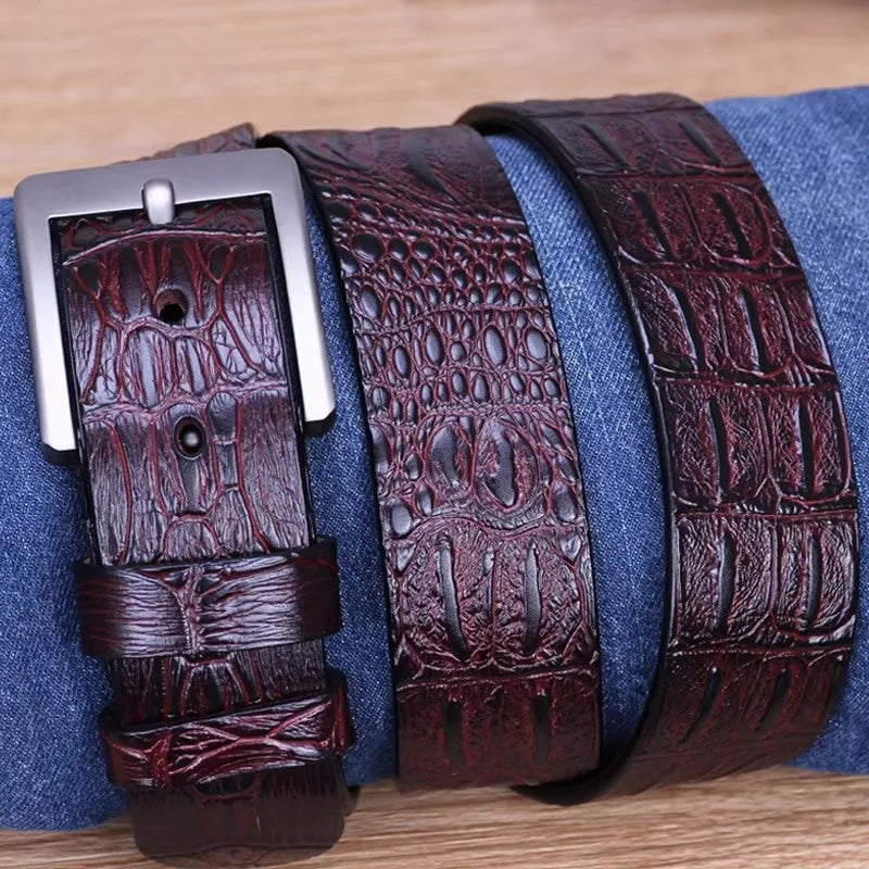 3.8CMNew Fashion Luxury Crocodile Skin Design men belt Genuine Leather Pin Buckle Alligator Jeans belts for Men's Cinto