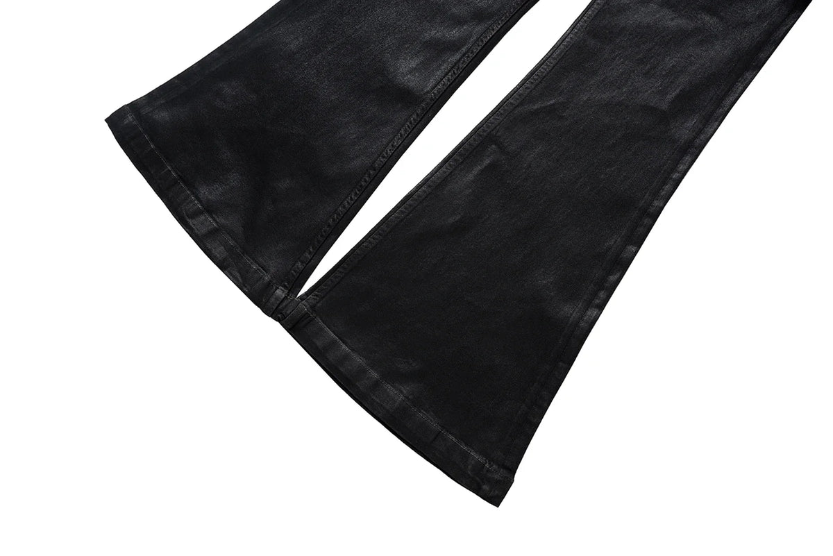 Streetwear Black Wax Leather Strecth Jeans for Men Ropa Hombre Baggy Y2k Flare Pants Oversized Straight Denim Trousers