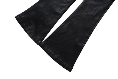 Streetwear Black Wax Leather Strecth Jeans for Men Ropa Hombre Baggy Y2k Flare Pants Oversized Straight Denim Trousers