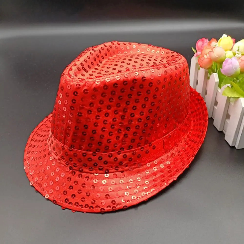 Durable Sequins Jazz Hat Masquerade Shiny Panama Cap Stage Cosplay Dance Performance Hat Holiday