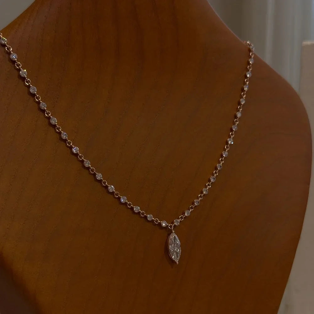 3MM Round Bubble Moissanite Diamond Tennis Neclace With 3carat Marquise Cut Pendant Neck Chain For Women 925 Silver Fine Jewelry