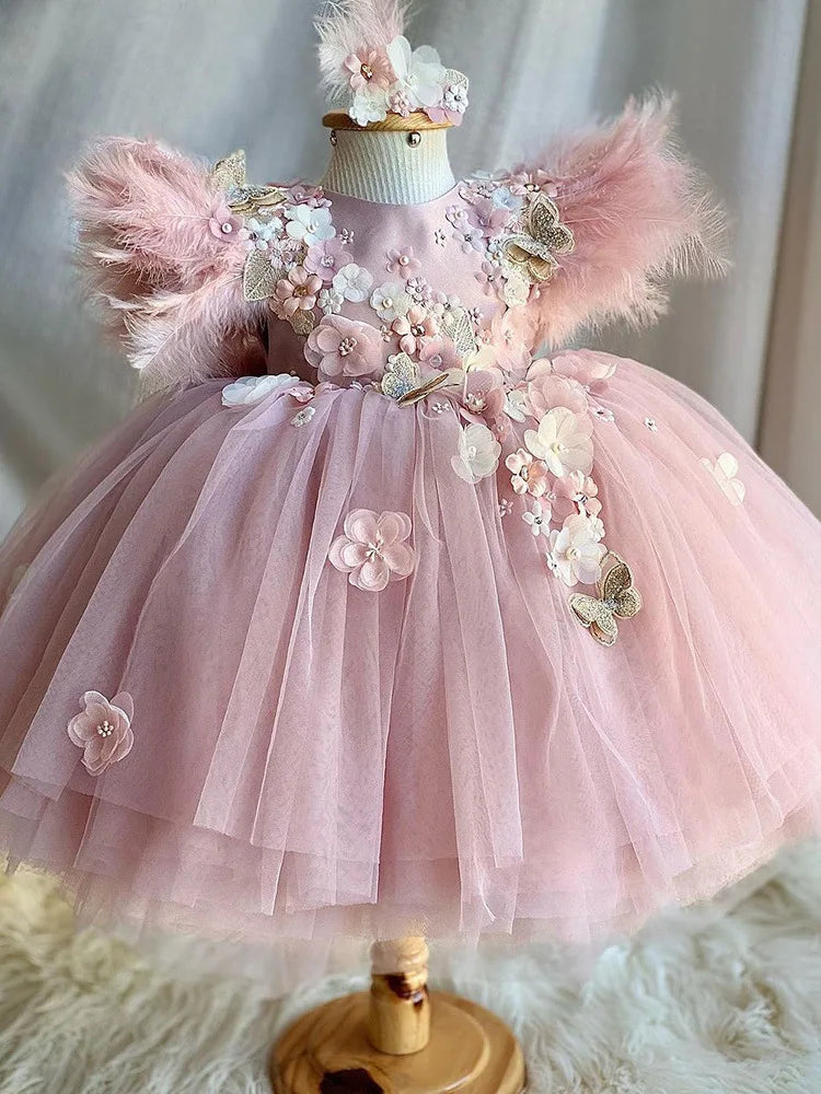 Girls' New Butterfly Flower First Birthday Dress Lolita Princess Dress