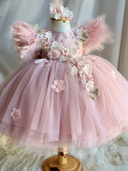 Girls' New Butterfly Flower First Birthday Dress Lolita Princess Dress