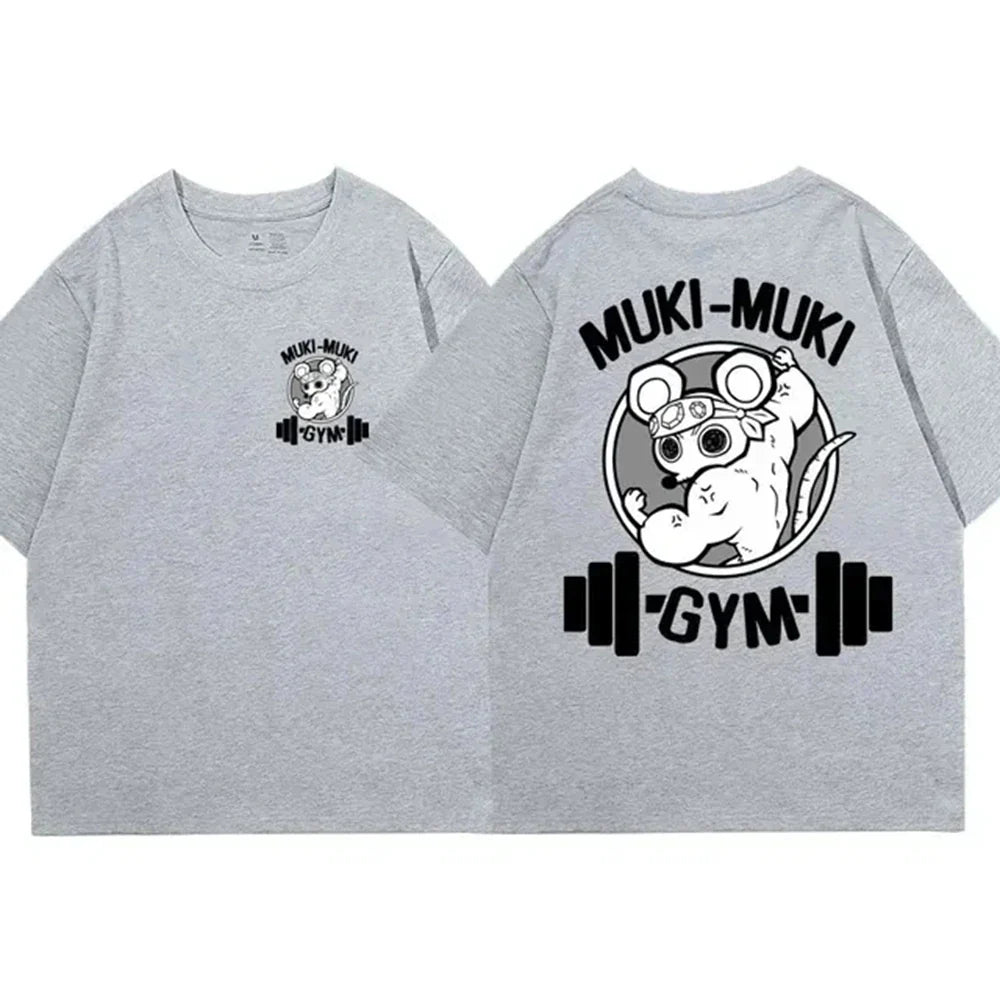 Anime Demon Slayer Uzui Tengen Print T-shirts Unisex Funny Ninja Mice Muki Muki Gym T Shirt Muscular Mouse Oversized 72453