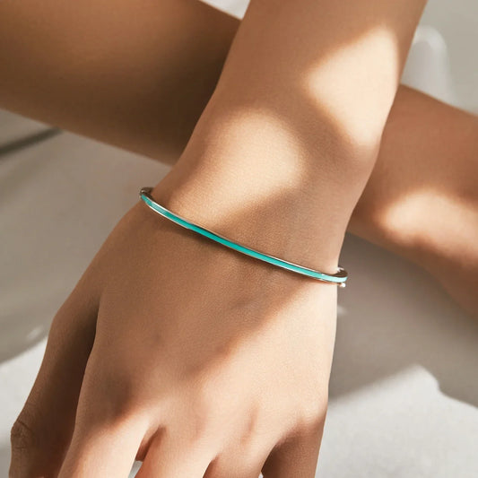 Bracelet jonc empilable tendance en argent sterling 925 émaillé vert menthe élégant et simple pour femme, bijou de fête