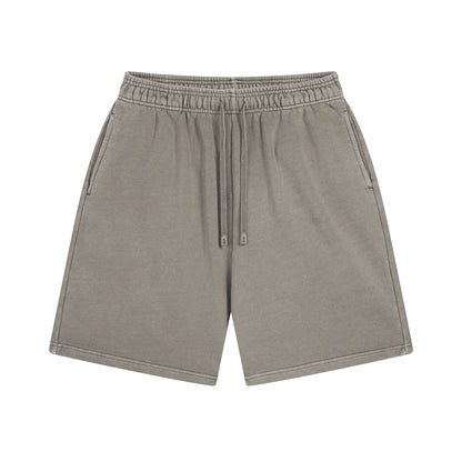 Fashion Summer Men 420gsm Washed Cotton Shorts Retro Unisex High Street Terry Knee Length Short Pants Streetwears HY0845