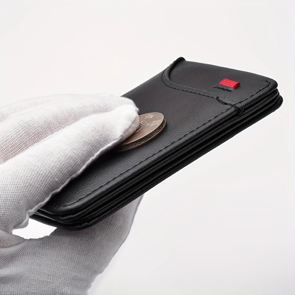 Men's Vertical Slim Wallet - Multi-Card Holder with ID Window, Compact Mini Card Bag for Youth & Students, Small Change Pocket