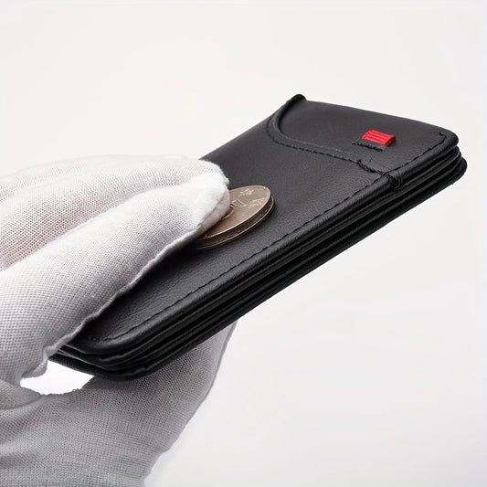 Portefeuille vertical mince pour homme - Porte-cartes multiple avec fenêtre d'identification, porte-cartes mini compact pour jeunes et étudiants, petite poche à monnaie