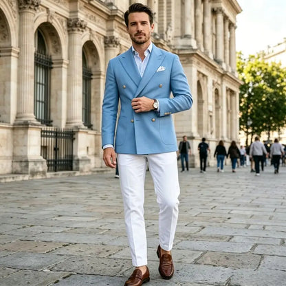 Double Breasted Men Suits 2 Pieces Slim Fit Wedding Suits for Prom Party Groom Tuxedo Blazer Pants Set Formal Outfit 2026 New