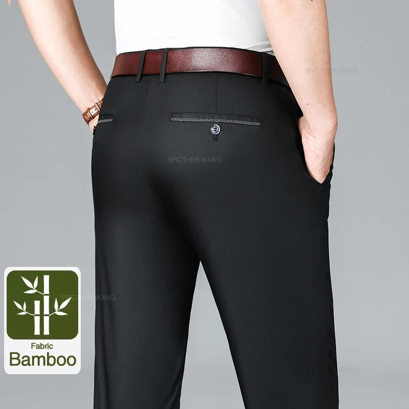 Bamboo Fiber Summer Casual Pants Men's Ultra-thin Iron-free Anti-wrinkle Loose Business Straight Elastic Trousers Brand Clothing