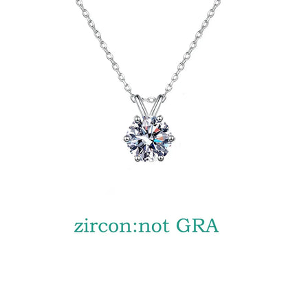 1-3CT Solitaire Moissanite Lab Diamond Necklace for Women Classic 6 Claws Sparkling Pendant 100% 925 Sterling Silver