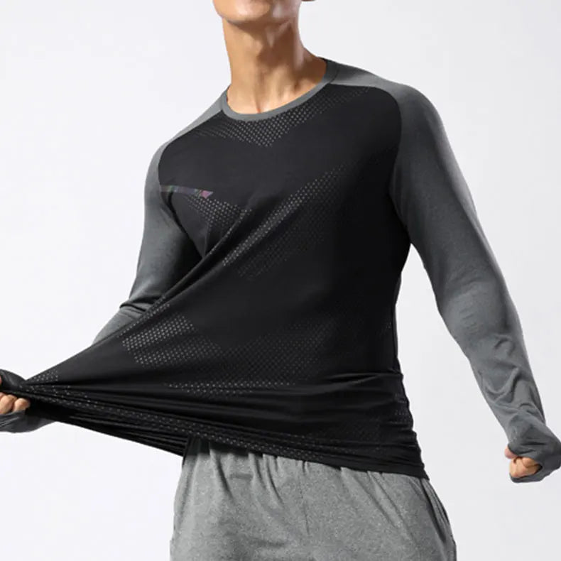 Men's Sport Long Sleeve Tops Quick Dry Fitness T-shirts Bodybuilding Gym Tees Casual Skinny Elastic Breathability Sportswear