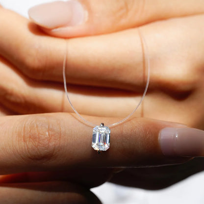 1CT Transparent Fishing Line Moissanite Pendant Necklace for Women 925 Sterling Silver Water Drop Lab Diamond Necklace Jewelry