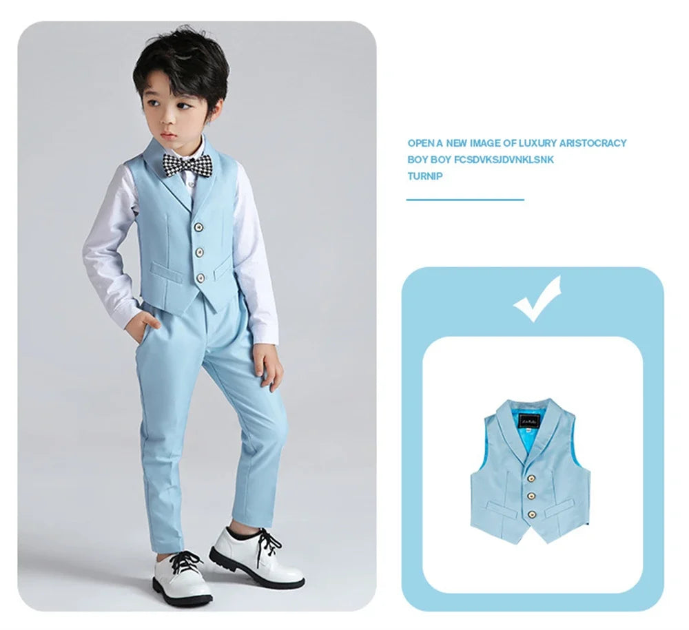 Exjojn Solid 2-Piece Vest Trousers Set for Kids, Wedding Ring Bear Suit Set, Chidren Formal Dress Wear 90-170cm Boys Sets