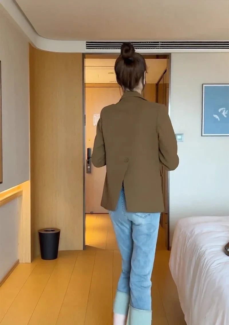 Suit Jacket Spring 2025 New Women Blazers Casual Notched Female Chic Coat Slim One Button Temperament Suit Coats Khaki Outwear