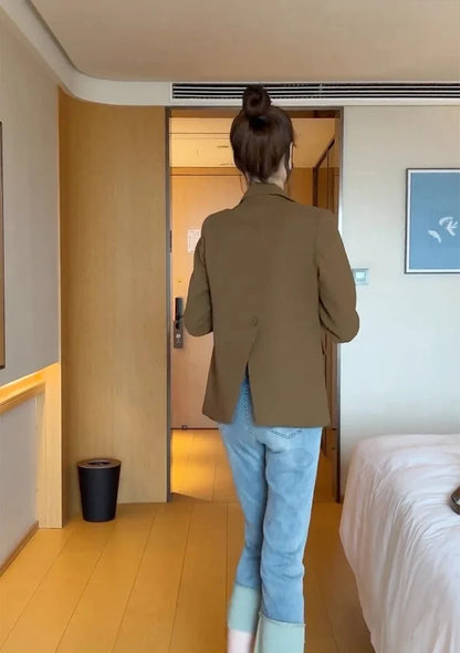 Suit Jacket Spring 2025 New Women Blazers Casual Notched Female Chic Coat Slim One Button Temperament Suit Coats Khaki Outwear