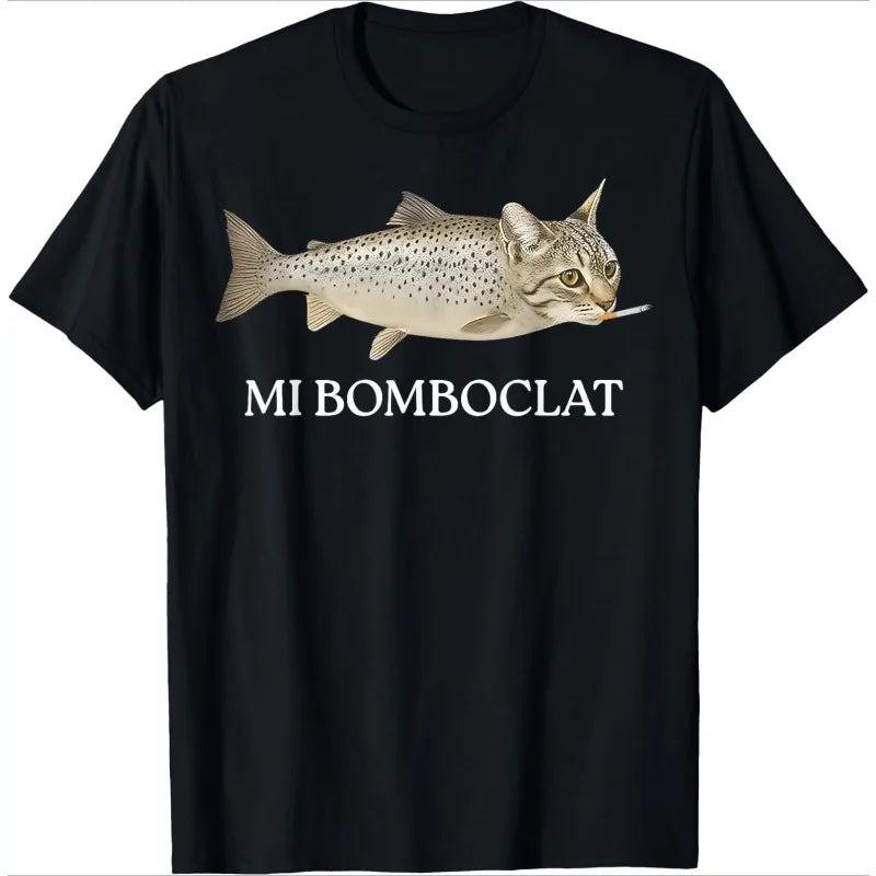Sad Cat Emoji T-Shirt Humorous Letter Print Women's Black Short-Sleeved Casual Loose-Fit Basic Crew Neck Top for Daily Wear