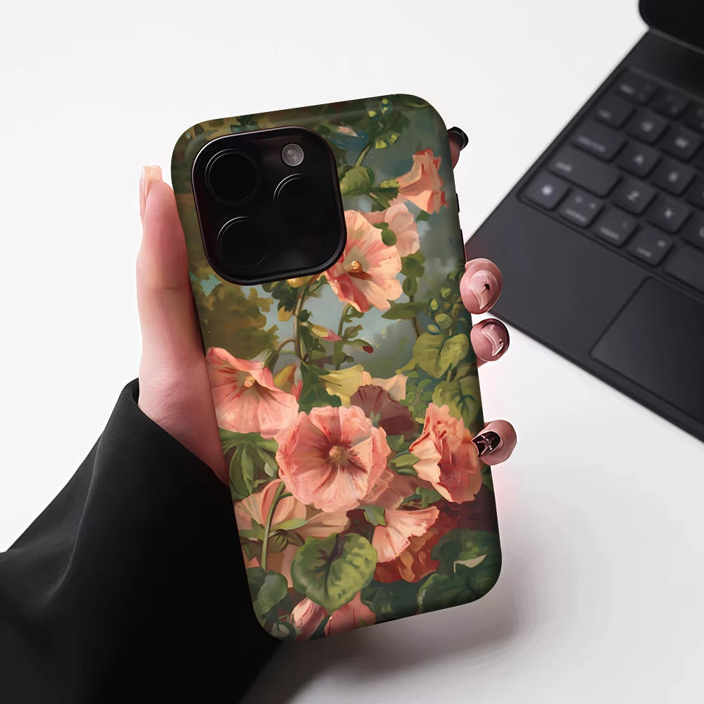 Hollyhock Oil Painting for Magnetic Phone Case for IPhone 17 16 15 14 13 Pro Max Plus Single Double-layer Tough Case