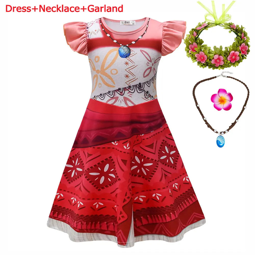 Summer Moana Princess Dress 3D Print Casual Frock for Little Girls Role Play Wonderland Trip New Vaiana Costume Gown 2-10Yrs