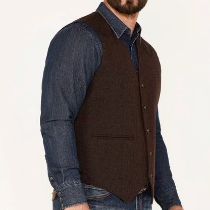 Men Vest Coffee Herringbone V Neck Single Button Waistcoat For Wedding Business Casual Formal Daily Office Work Men Suit Vest